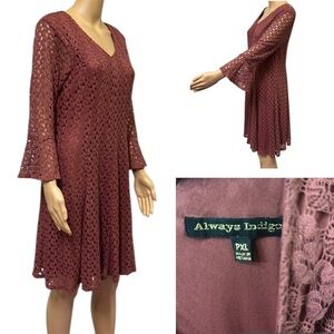 Always Indigo Crochet Lace Overlay 3 Quarter Sleeve Dusty Rose Dress Petite XL